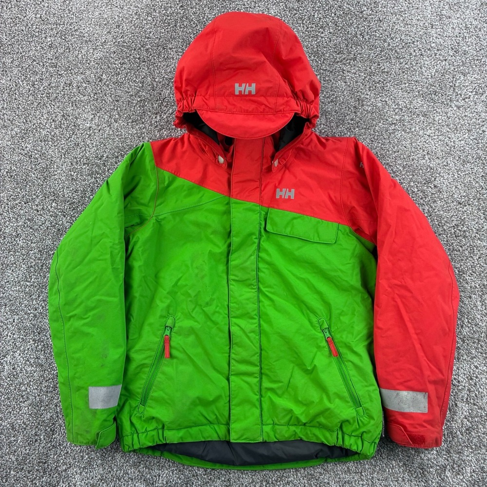 Helly Hansen Ski Jacket Kids Boys 9 Green Red Helly Tech Performance Primaloft